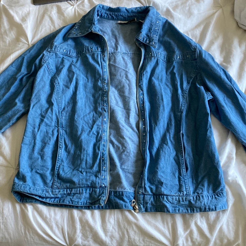 Denim jacket with bedazzled lining, Size 1X